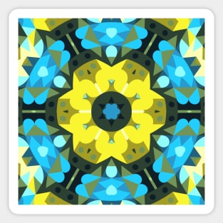 Retro Mandala Flower Blue and Yellow Sticker